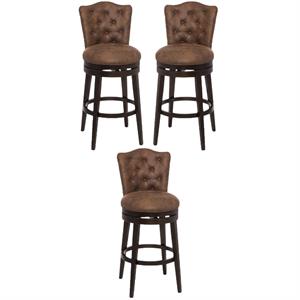 Home Square 26&quot Faux Leather Swivel Counter Stool in Chocolate - Set of 3