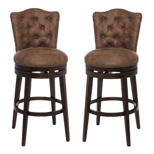 Home Square 26&quot Faux Leather Swivel Counter Stool in Chocolate - Set of 2