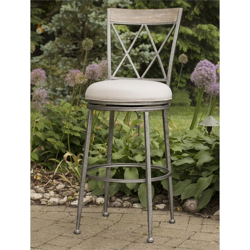 Home Square Swivel Counter Stool In Aged Pewter - Set of 3