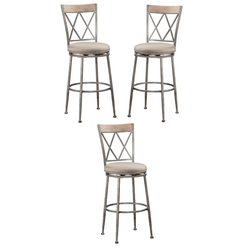 Home Square Swivel Counter Stool In Aged Pewter - Set of 3