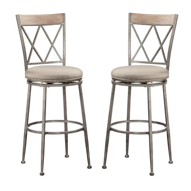 Home Square Swivel Counter Stool In Aged Pewter - Set of 2