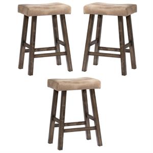 Home Square Saddle 30&quot Faux Leather Bar Stool in Rustic Gray - Set of 3