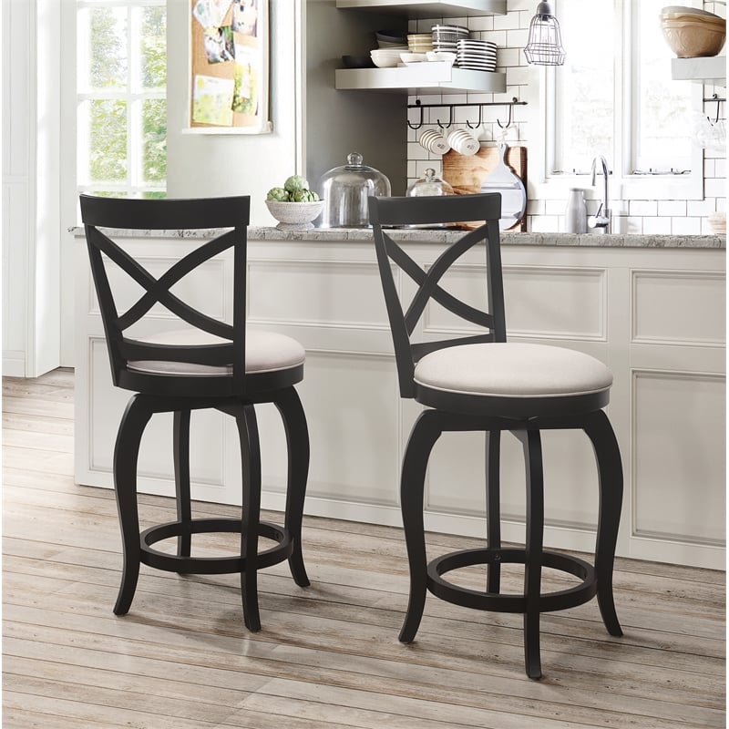 Home Square Swivel Counter Height Stool in Black - Set of 3