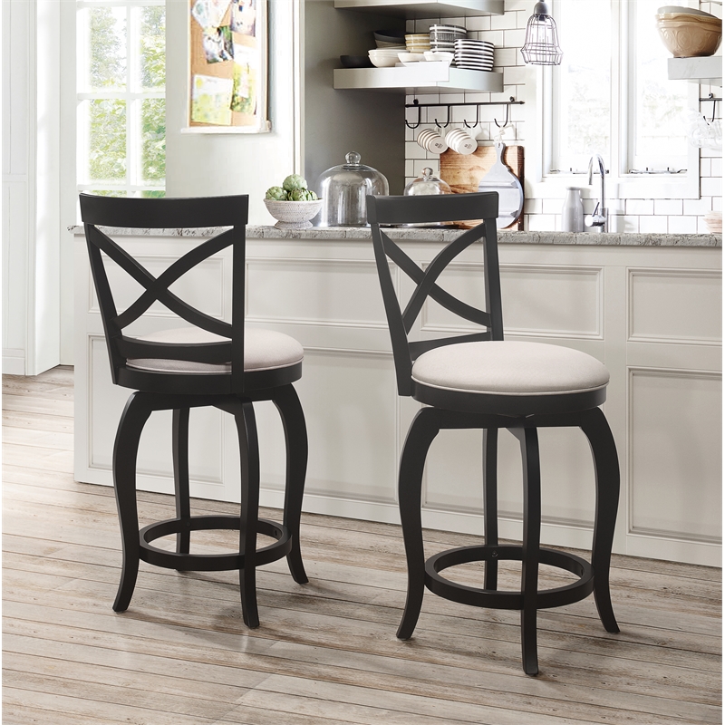 Home Square Swivel Counter Height Stool in Black - Set of 2