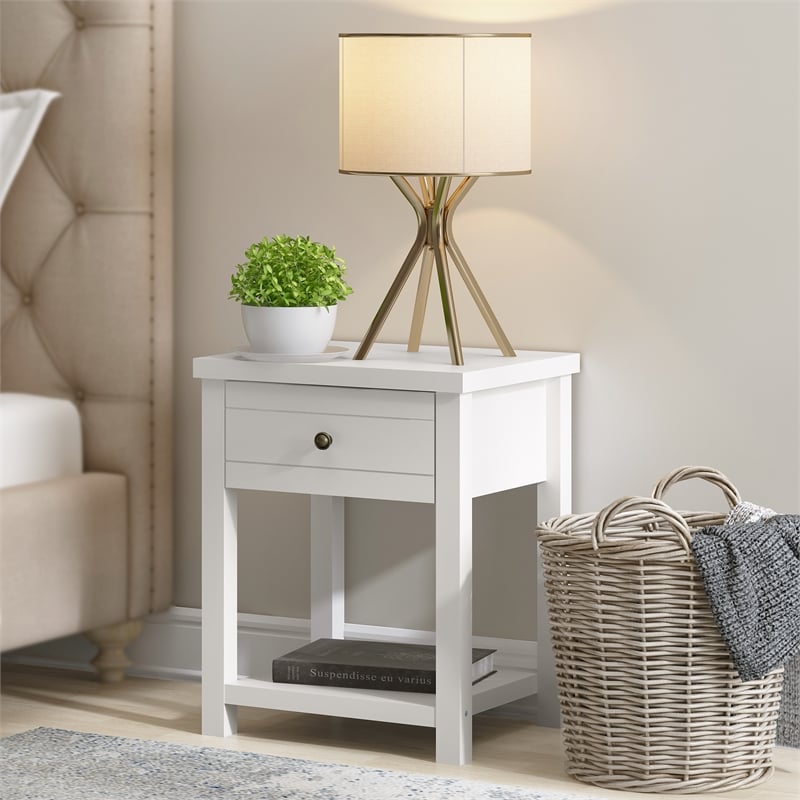 Home Square Wood Accent Table in Matte White - Set of 2