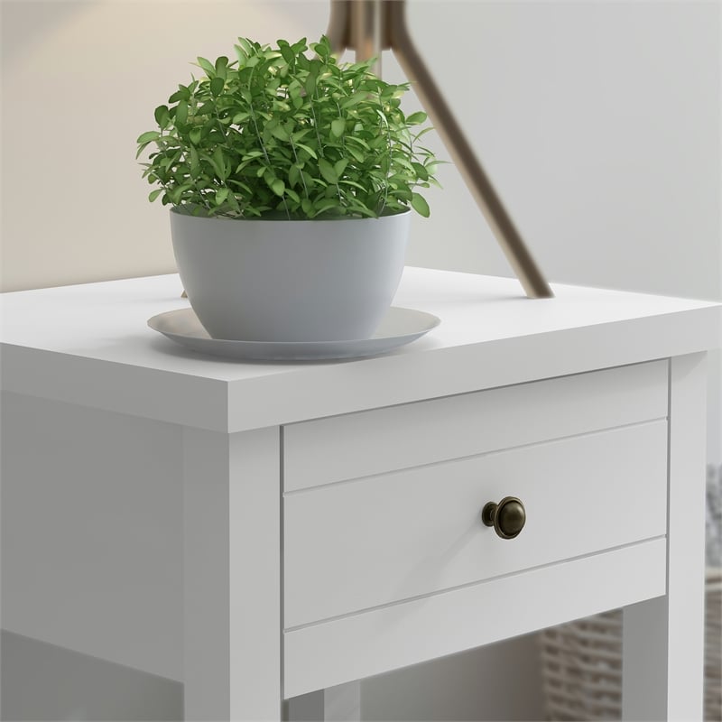 Home Square Wood Accent Table in Matte White - Set of 2