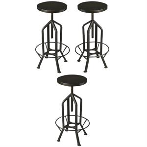 Home Square Adjustable Bar Stool in Black - Set of 3