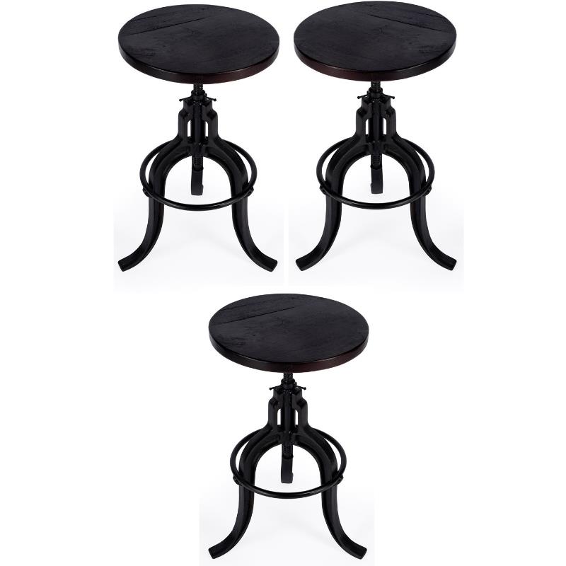 Home Square Industrial Chic Adjustable Bar Stool in Dark Brown - Set of 3