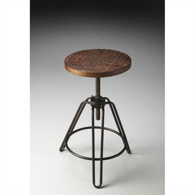 Home Square Industrial Chic Adjustable Bar Stool in Brown - Set of 3