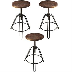 Home Square Industrial Chic Adjustable Bar Stool in Brown - Set of 3