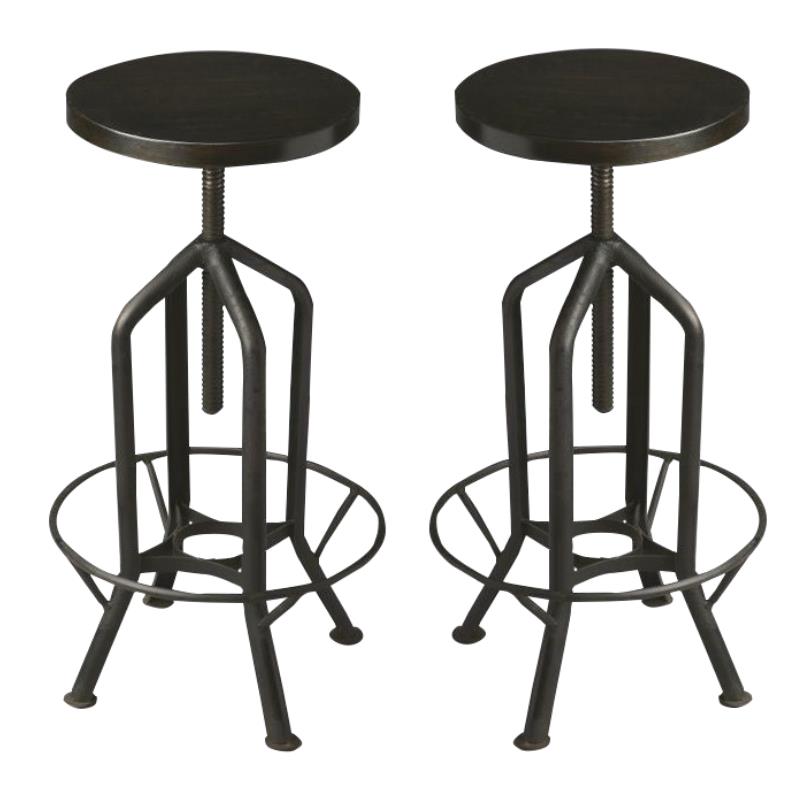 Home Square Adjustable Bar Stool in Black - Set of 2
