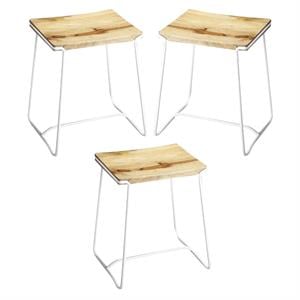 Home Square 21.5&quot Stool in Wood and Metal - Set of 3