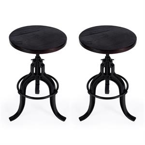 Home Square Industrial Chic Adjustable Bar Stool in Dark Brown - Set of 2