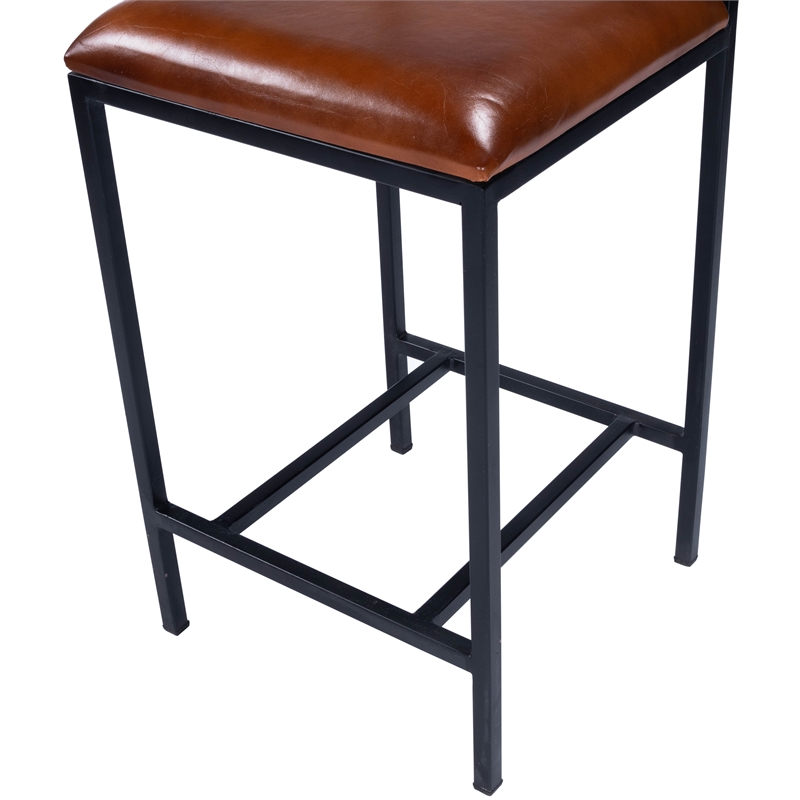 Home Square Leather & Metal Counter Stool in Brown - Set of 3