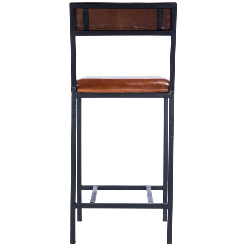 Home Square Leather & Metal Counter Stool in Brown - Set of 3