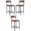 Home Square Leather & Metal Counter Stool in Brown - Set of 3