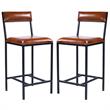 Home Square Leather & Metal Counter Stool in Brown - Set of 2