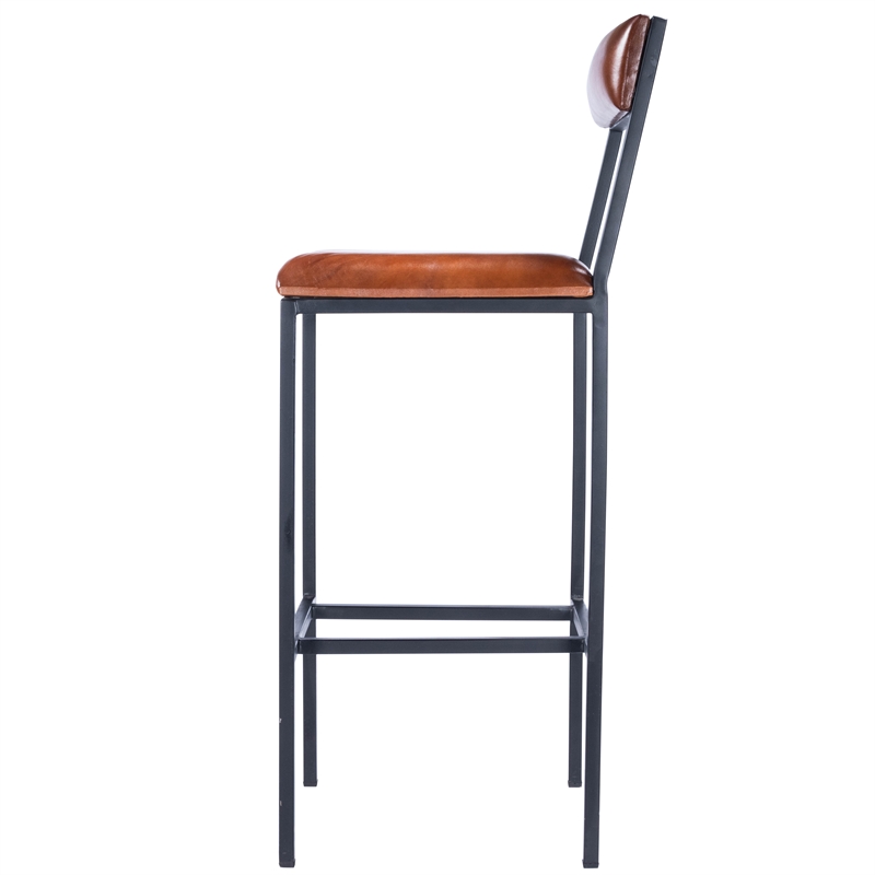 Home Square Leather & Metal Bar Stool in Brown - Set of 2