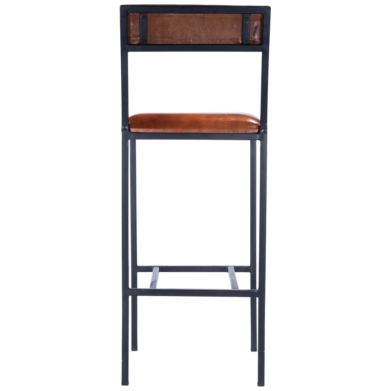 Home Square Leather & Metal Bar Stool in Brown - Set of 2