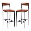Home Square Leather & Metal Bar Stool in Brown - Set of 2