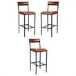 Home Square Leather & Metal Bar Stool in Brown - Set of 3