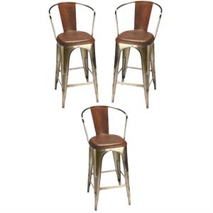 Home Square Industrial Chic 26&quot Bar Stool in Brown - Set of 3