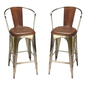 Home Square Industrial Chic 26&quot Bar Stool in Brown - Set of 2
