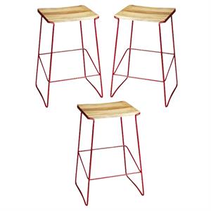Home Square 31&quot Bar Stool in Wood and Metal - Set of 3