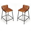 Home Square Leather and Metal Counter Stool in Brown - Set of 2