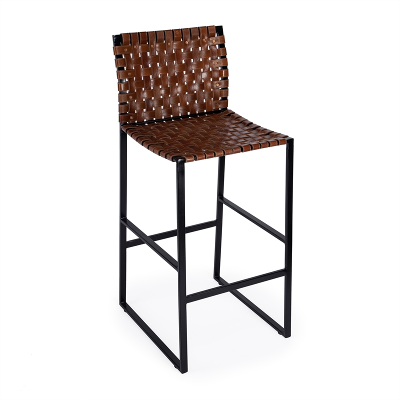 Home Square Urban Woven Leather Bar Stool in Brown - Set of 3