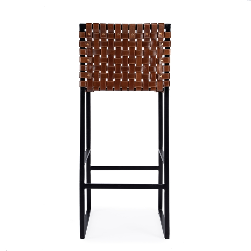Home Square Urban Woven Leather Bar Stool in Brown - Set of 3