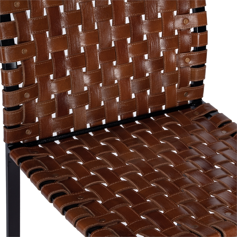Home Square Urban Woven Leather Bar Stool in Brown - Set of 3