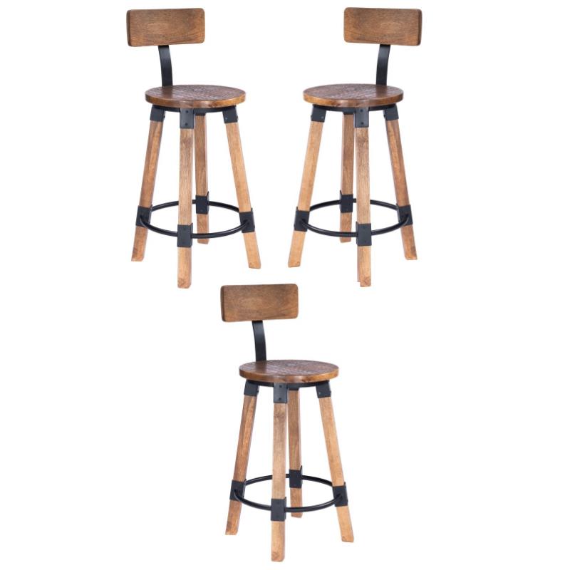 Home Square Wood & Metal Counter Stool in Beige - Set of 3