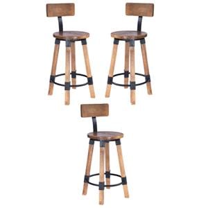 Home Square Wood & Metal Counter Stool in Beige - Set of 3