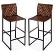 Home Square Urban Woven Leather Bar Stool in Brown - Set of 2