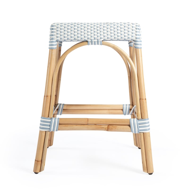Home Square Twilight Blue & White Rattan Counter Stool - Set of 3