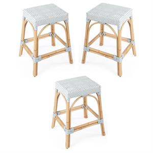 Home Square Twilight Blue & White Rattan Counter Stool - Set of 3