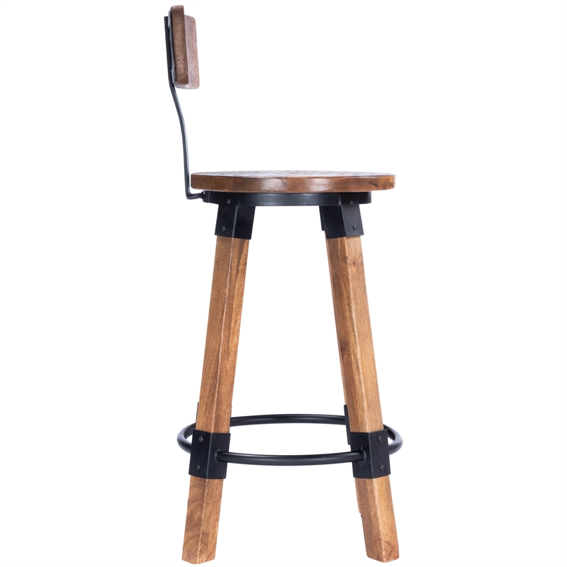 Home Square Wood & Metal Counter Stool in Beige - Set of 2