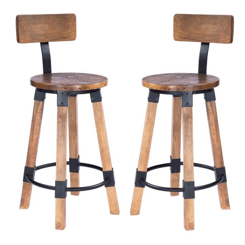 Home Square Wood & Metal Counter Stool in Beige - Set of 2