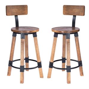 Home Square Wood & Metal Counter Stool in Beige - Set of 2