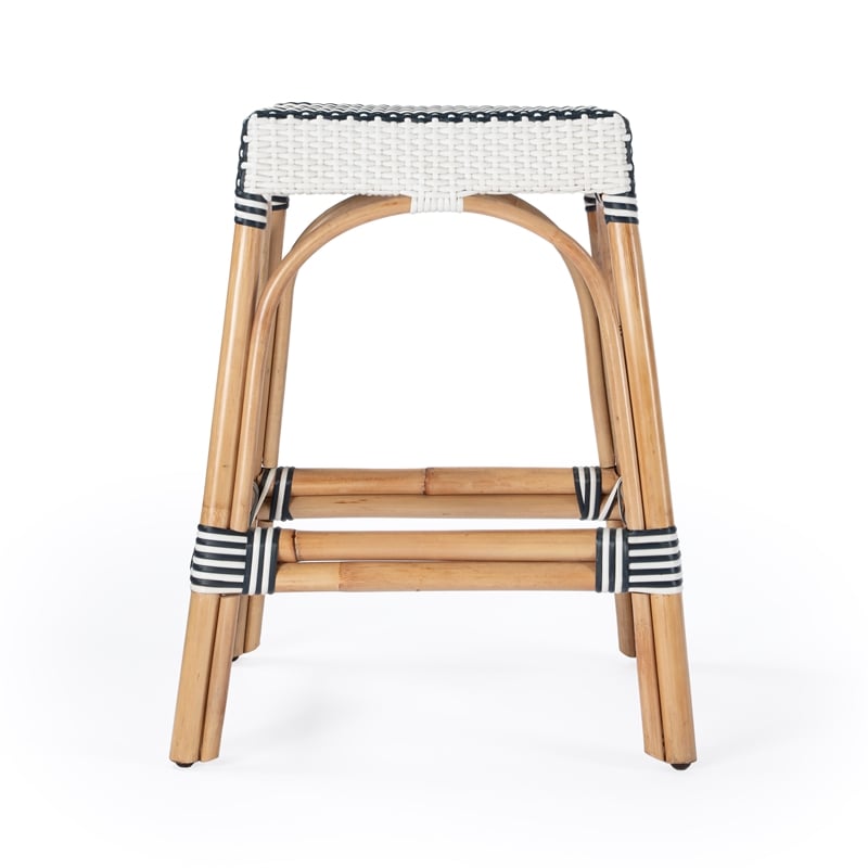 Home Square Navy & White Rattan Counter Stool - Set of 3