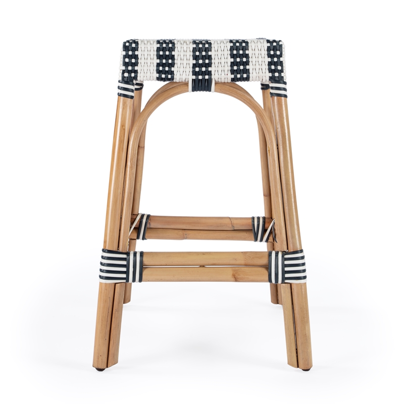 Home Square Navy & White Rattan Counter Stool - Set of 3
