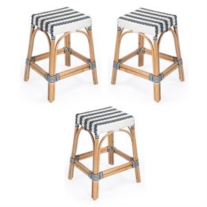 Home Square Navy & White Rattan Counter Stool - Set of 3