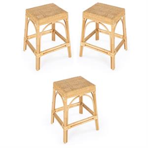 Home Square 24.5&quotH Transitional Rattan Counter Stool - Set of 3