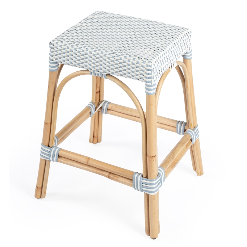 Home Square Twilight Blue & White Rattan Counter Stool - Set of 2