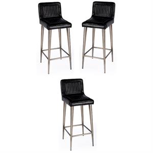Home Square 42&quotH Leather Bar Stool in Black - Set of 3