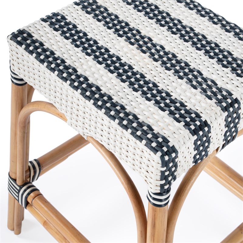 Home Square Navy & White Rattan Counter Stool - Set of 2