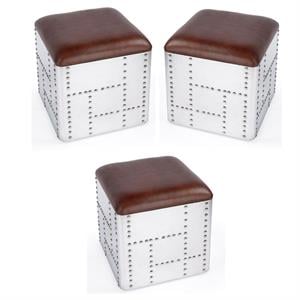 Home Square 19&quotH Modern Leather Stool in Brown - Set of 3