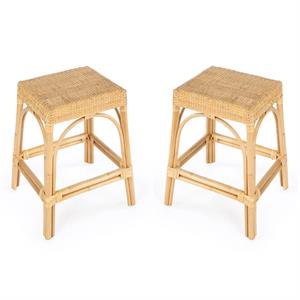 Home Square 24.5&quotH Transitional Natural Rattan Counter Stool - Set of 2