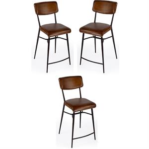 Home Square 26&quot H Modern Square Leather Counter Stool - Set of 3